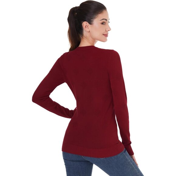 Women Knit Sweater Crew Neck Long Sleeve Casual Basic Pullover Lightweight - Picture 2 of 4